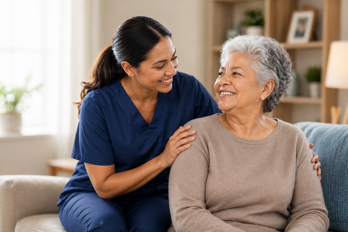 IHMS caregiver coordinating home care with a senior patient